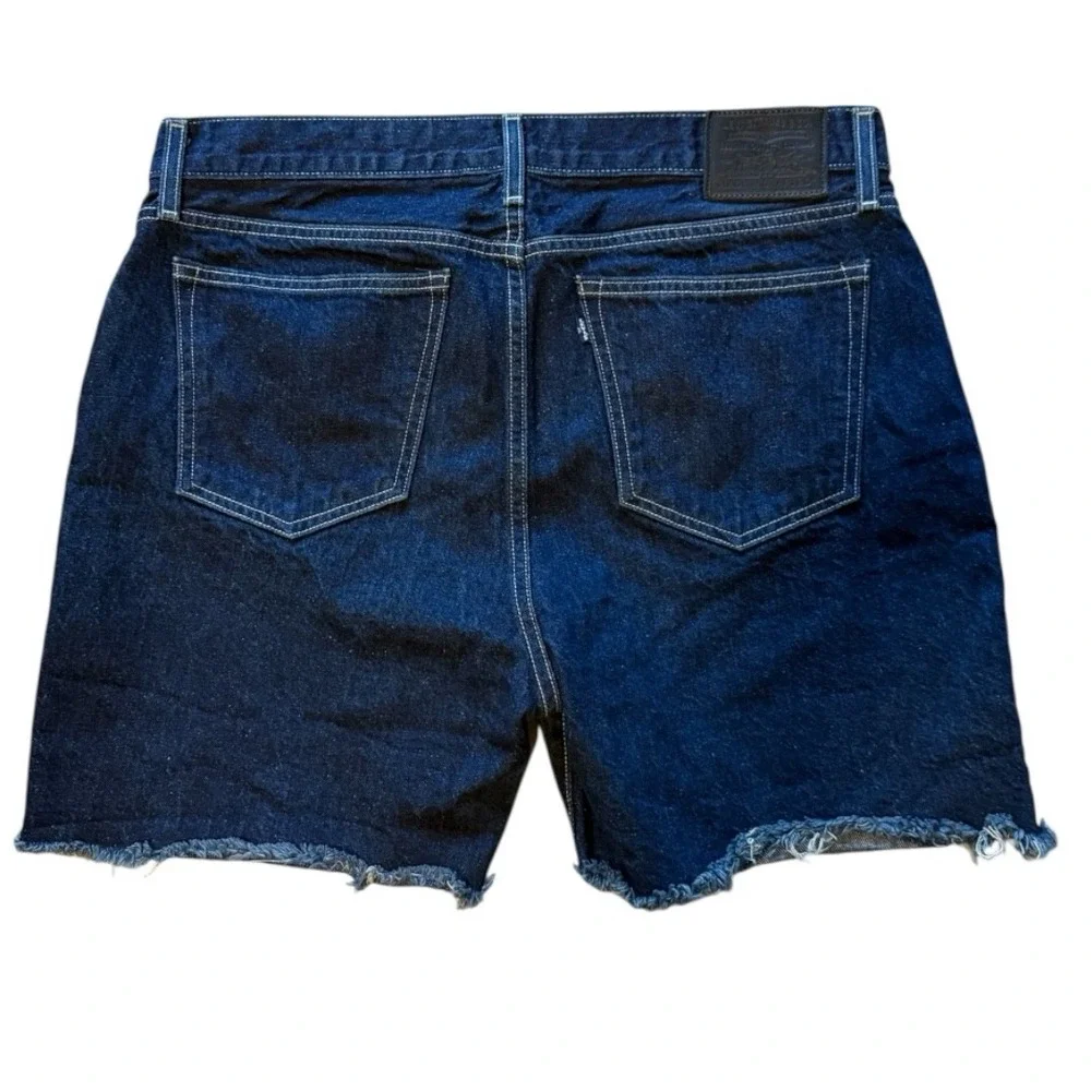 Womens Levis Flare Crop High Waisted Raw Hem Jean Shorts Dark Wash Denim Size 32
